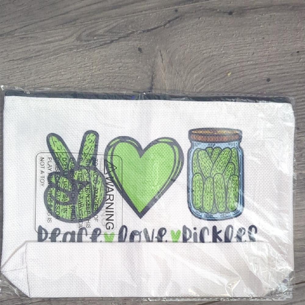 Peace Love Pickles Cosmetic Bag - White and Green - Picture 4 of 5